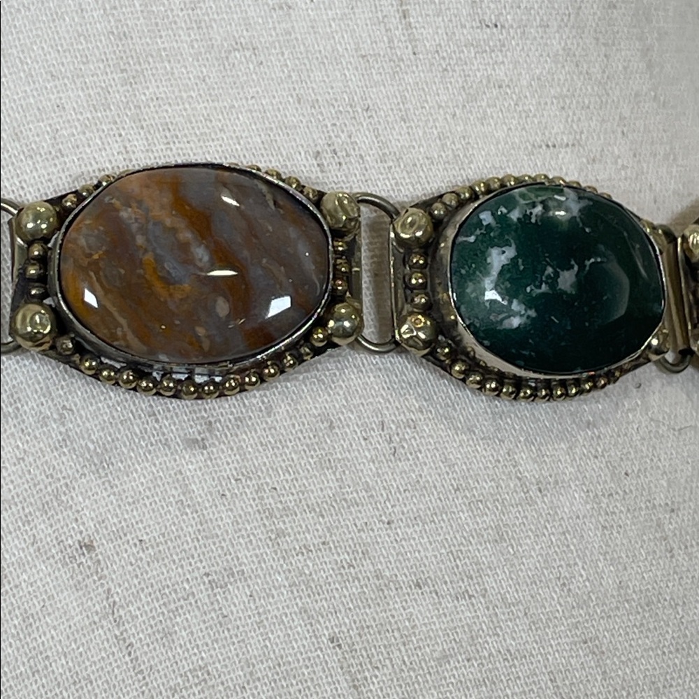 Antique Southwestern Navajo Victorian Specimen Agate Chunky Metal Chain Belt - Picture 6 of 17